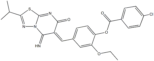 2-ethoxy-4-[(5-imino-2-isopropyl-7-oxo-5H-[1,3,4]thiadiazolo[3,2-a]pyrimidin-6(7H)-ylidene)methyl]phenyl 4-chlorobenzoate Structure