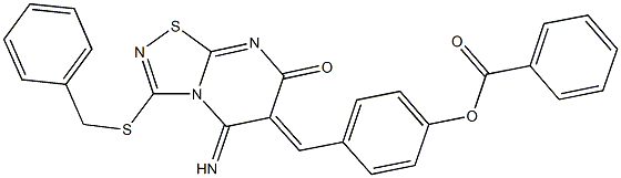 4-[(3-(benzylsulfanyl)-5-imino-7-oxo-5H-[1,2,4]thiadiazolo[4,5-a]pyrimidin-6(7H)-ylidene)methyl]phenyl benzoate 구조식 이미지