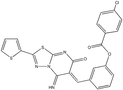 3-[(5-imino-7-oxo-2-(2-thienyl)-5H-[1,3,4]thiadiazolo[3,2-a]pyrimidin-6(7H)-ylidene)methyl]phenyl 4-chlorobenzoate 구조식 이미지