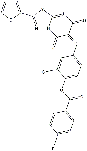 2-chloro-4-[(2-(2-furyl)-5-imino-7-oxo-5H-[1,3,4]thiadiazolo[3,2-a]pyrimidin-6(7H)-ylidene)methyl]phenyl 4-fluorobenzoate 구조식 이미지
