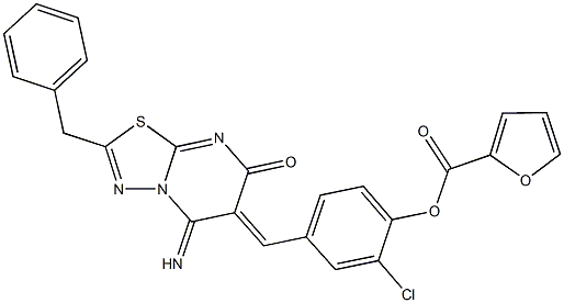 4-[(2-benzyl-5-imino-7-oxo-5H-[1,3,4]thiadiazolo[3,2-a]pyrimidin-6(7H)-ylidene)methyl]-2-chlorophenyl 2-furoate 구조식 이미지