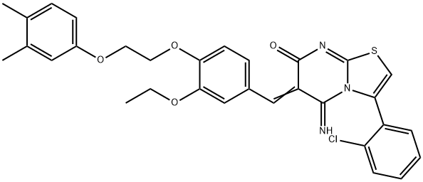 3-(2-chlorophenyl)-6-{4-[2-(3,4-dimethylphenoxy)ethoxy]-3-ethoxybenzylidene}-5-imino-5,6-dihydro-7H-[1,3]thiazolo[3,2-a]pyrimidin-7-one 구조식 이미지