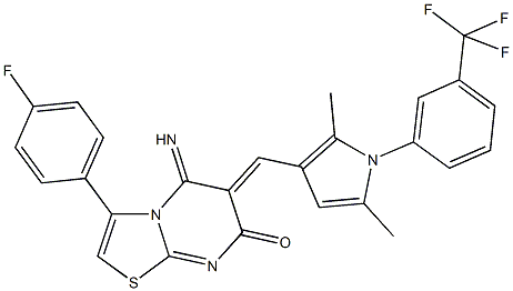 6-({2,5-dimethyl-1-[3-(trifluoromethyl)phenyl]-1H-pyrrol-3-yl}methylene)-3-(4-fluorophenyl)-5-imino-5,6-dihydro-7H-[1,3]thiazolo[3,2-a]pyrimidin-7-one 구조식 이미지