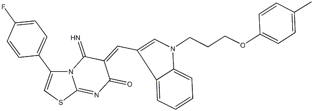 3-(4-fluorophenyl)-5-imino-6-({1-[3-(4-methylphenoxy)propyl]-1H-indol-3-yl}methylene)-5,6-dihydro-7H-[1,3]thiazolo[3,2-a]pyrimidin-7-one Structure