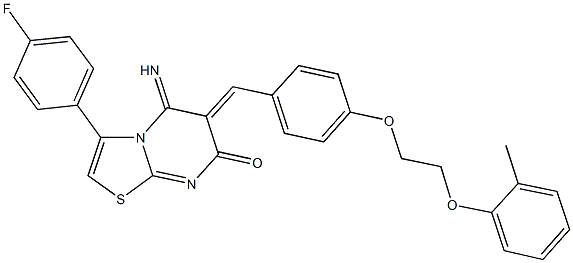 3-(4-fluorophenyl)-5-imino-6-{4-[2-(2-methylphenoxy)ethoxy]benzylidene}-5,6-dihydro-7H-[1,3]thiazolo[3,2-a]pyrimidin-7-one 구조식 이미지