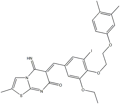 6-{4-[2-(3,4-dimethylphenoxy)ethoxy]-3-ethoxy-5-iodobenzylidene}-5-imino-2-methyl-5,6-dihydro-7H-[1,3]thiazolo[3,2-a]pyrimidin-7-one Structure