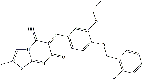 6-{3-ethoxy-4-[(2-fluorobenzyl)oxy]benzylidene}-5-imino-2-methyl-5,6-dihydro-7H-[1,3]thiazolo[3,2-a]pyrimidin-7-one Structure