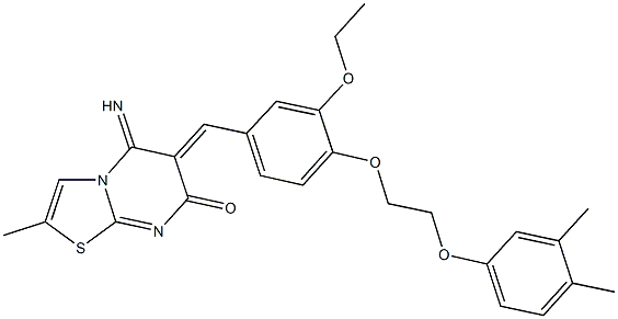 6-{4-[2-(3,4-dimethylphenoxy)ethoxy]-3-ethoxybenzylidene}-5-imino-2-methyl-5,6-dihydro-7H-[1,3]thiazolo[3,2-a]pyrimidin-7-one 구조식 이미지