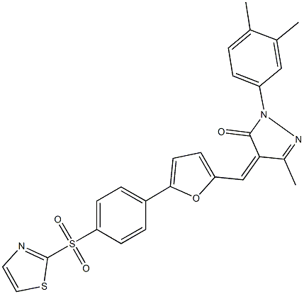 2-(3,4-dimethylphenyl)-5-methyl-4-({5-[4-(1,3-thiazol-2-ylsulfonyl)phenyl]-2-furyl}methylene)-2,4-dihydro-3H-pyrazol-3-one 구조식 이미지