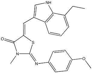 5-[(7-ethyl-1H-indol-3-yl)methylene]-2-[(4-methoxyphenyl)imino]-3-methyl-1,3-thiazolidin-4-one 구조식 이미지