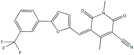 1,4-dimethyl-2,6-dioxo-5-({5-[3-(trifluoromethyl)phenyl]-2-furyl}methylene)-1,2,5,6-tetrahydro-3-pyridinecarbonitrile Structure