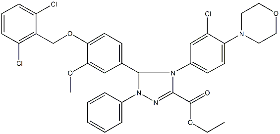 ethyl 4-[3-chloro-4-(4-morpholinyl)phenyl]-5-{4-[(2,6-dichlorobenzyl)oxy]-3-methoxyphenyl}-1-phenyl-4,5-dihydro-1H-1,2,4-triazole-3-carboxylate 구조식 이미지