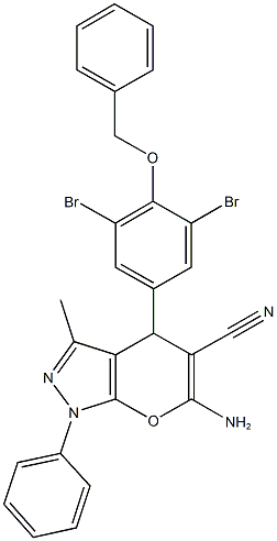 6-amino-4-[4-(benzyloxy)-3,5-dibromophenyl]-3-methyl-1-phenyl-1,4-dihydropyrano[2,3-c]pyrazole-5-carbonitrile Structure