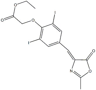 ethyl {2,6-diiodo-4-[(2-methyl-5-oxo-1,3-oxazol-4(5H)-ylidene)methyl]phenoxy}acetate Structure