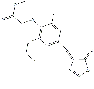 methyl {2-ethoxy-6-iodo-4-[(2-methyl-5-oxo-1,3-oxazol-4(5H)-ylidene)methyl]phenoxy}acetate 구조식 이미지
