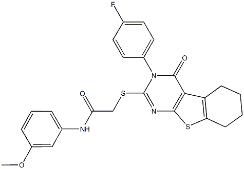 2-{[3-(4-fluorophenyl)-4-oxo-3,4,5,6,7,8-hexahydro[1]benzothieno[2,3-d]pyrimidin-2-yl]sulfanyl}-N-(3-methoxyphenyl)acetamide 구조식 이미지