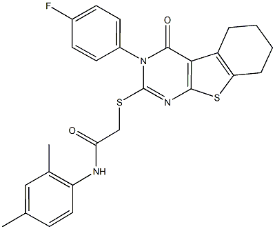 N-(2,4-dimethylphenyl)-2-{[3-(4-fluorophenyl)-4-oxo-3,4,5,6,7,8-hexahydro[1]benzothieno[2,3-d]pyrimidin-2-yl]sulfanyl}acetamide 구조식 이미지
