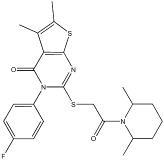 2-{[2-(2,6-dimethyl-1-piperidinyl)-2-oxoethyl]sulfanyl}-3-(4-fluorophenyl)-5,6-dimethylthieno[2,3-d]pyrimidin-4(3H)-one 구조식 이미지
