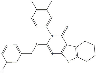 3-(3,4-dimethylphenyl)-2-[(3-fluorobenzyl)sulfanyl]-5,6,7,8-tetrahydro[1]benzothieno[2,3-d]pyrimidin-4(3H)-one Structure