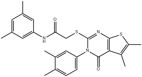 N-(3,5-dimethylphenyl)-2-{[3-(3,4-dimethylphenyl)-5,6-dimethyl-4-oxo-3,4-dihydrothieno[2,3-d]pyrimidin-2-yl]sulfanyl}acetamide 구조식 이미지