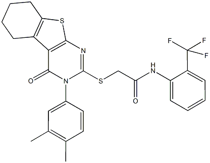 2-{[3-(3,4-dimethylphenyl)-4-oxo-3,4,5,6,7,8-hexahydro[1]benzothieno[2,3-d]pyrimidin-2-yl]sulfanyl}-N-[2-(trifluoromethyl)phenyl]acetamide Structure