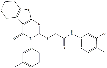 N-(3-chloro-4-methylphenyl)-2-{[3-(3-methylphenyl)-4-oxo-3,4,5,6,7,8-hexahydro[1]benzothieno[2,3-d]pyrimidin-2-yl]sulfanyl}acetamide 구조식 이미지