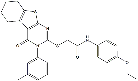 N-(4-ethoxyphenyl)-2-{[3-(3-methylphenyl)-4-oxo-3,4,5,6,7,8-hexahydro[1]benzothieno[2,3-d]pyrimidin-2-yl]sulfanyl}acetamide 구조식 이미지