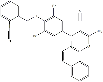 2-amino-4-{3,5-dibromo-4-[(2-cyanobenzyl)oxy]phenyl}-4H-benzo[h]chromene-3-carbonitrile Structure