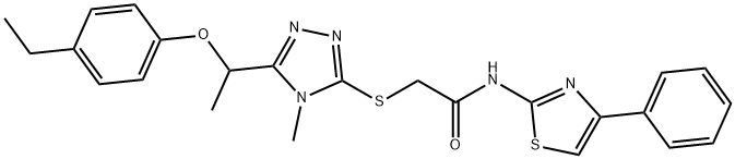 2-({5-[1-(4-ethylphenoxy)ethyl]-4-methyl-4H-1,2,4-triazol-3-yl}sulfanyl)-N-(4-phenyl-1,3-thiazol-2-yl)acetamide 구조식 이미지