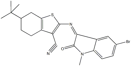 2-[(5-bromo-1-methyl-2-oxo-1,2-dihydro-3H-indol-3-ylidene)amino]-6-tert-butyl-4,5,6,7-tetrahydro-1-benzothiophene-3-carbonitrile 구조식 이미지