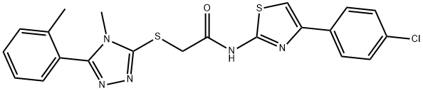 N-[4-(4-chlorophenyl)-1,3-thiazol-2-yl]-2-{[4-methyl-5-(2-methylphenyl)-4H-1,2,4-triazol-3-yl]sulfanyl}acetamide 구조식 이미지