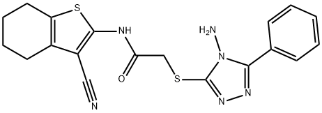 2-[(4-amino-5-phenyl-4H-1,2,4-triazol-3-yl)sulfanyl]-N-(3-cyano-4,5,6,7-tetrahydro-1-benzothien-2-yl)acetamide 구조식 이미지