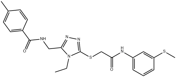 N-{[4-ethyl-5-({2-[3-(methylsulfanyl)anilino]-2-oxoethyl}sulfanyl)-4H-1,2,4-triazol-3-yl]methyl}-4-methylbenzamide 구조식 이미지