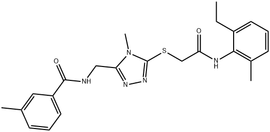 N-[(5-{[2-(2-ethyl-6-methylanilino)-2-oxoethyl]sulfanyl}-4-methyl-4H-1,2,4-triazol-3-yl)methyl]-3-methylbenzamide 구조식 이미지