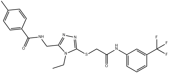 N-{[4-ethyl-5-({2-oxo-2-[3-(trifluoromethyl)anilino]ethyl}sulfanyl)-4H-1,2,4-triazol-3-yl]methyl}-4-methylbenzamide 구조식 이미지