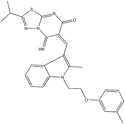 5-imino-2-isopropyl-6-({2-methyl-1-[2-(3-methylphenoxy)ethyl]-1H-indol-3-yl}methylene)-5,6-dihydro-7H-[1,3,4]thiadiazolo[3,2-a]pyrimidin-7-one Structure