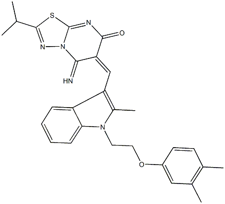 6-({1-[2-(3,4-dimethylphenoxy)ethyl]-2-methyl-1H-indol-3-yl}methylene)-5-imino-2-isopropyl-5,6-dihydro-7H-[1,3,4]thiadiazolo[3,2-a]pyrimidin-7-one 구조식 이미지