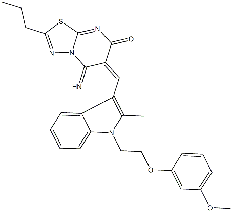 5-imino-6-({1-[2-(3-methoxyphenoxy)ethyl]-2-methyl-1H-indol-3-yl}methylene)-2-propyl-5,6-dihydro-7H-[1,3,4]thiadiazolo[3,2-a]pyrimidin-7-one Structure