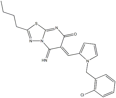 2-butyl-6-{[1-(2-chlorobenzyl)-1H-pyrrol-2-yl]methylene}-5-imino-5,6-dihydro-7H-[1,3,4]thiadiazolo[3,2-a]pyrimidin-7-one 구조식 이미지