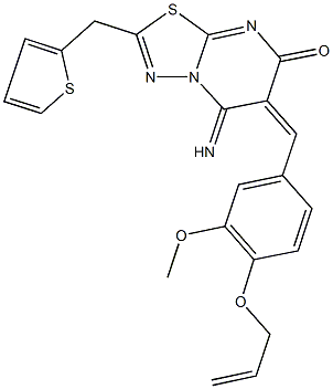 6-[4-(allyloxy)-3-methoxybenzylidene]-5-imino-2-(thien-2-ylmethyl)-5,6-dihydro-7H-[1,3,4]thiadiazolo[3,2-a]pyrimidin-7-one 구조식 이미지