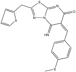 5-imino-6-[4-(methylsulfanyl)benzylidene]-2-(thien-2-ylmethyl)-5,6-dihydro-7H-[1,3,4]thiadiazolo[3,2-a]pyrimidin-7-one 구조식 이미지
