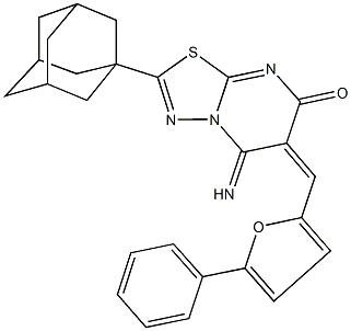 2-(1-adamantyl)-5-imino-6-[(5-phenyl-2-furyl)methylene]-5,6-dihydro-7H-[1,3,4]thiadiazolo[3,2-a]pyrimidin-7-one 구조식 이미지