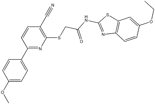 2-{[3-cyano-6-(4-methoxyphenyl)-2-pyridinyl]sulfanyl}-N-(6-ethoxy-1,3-benzothiazol-2-yl)acetamide Structure