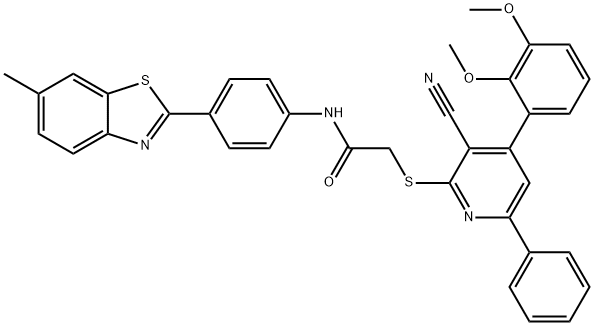 2-{[3-cyano-4-(2,3-dimethoxyphenyl)-6-phenylpyridin-2-yl]sulfanyl}-N-[4-(6-methyl-1,3-benzothiazol-2-yl)phenyl]acetamide Structure