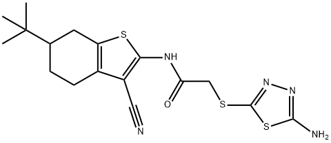 2-[(5-amino-1,3,4-thiadiazol-2-yl)sulfanyl]-N-(6-tert-butyl-3-cyano-4,5,6,7-tetrahydro-1-benzothien-2-yl)acetamide 구조식 이미지