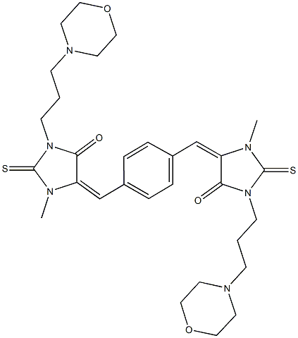 1-methyl-5-[4-({3-methyl-1-[3-(4-morpholinyl)propyl]-5-oxo-2-thioxo-4-imidazolidinylidene}methyl)benzylidene]-3-[3-(4-morpholinyl)propyl]-2-thioxo-4-imidazolidinone 구조식 이미지