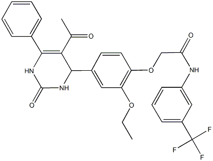 2-[4-(5-acetyl-2-oxo-6-phenyl-1,2,3,4-tetrahydro-4-pyrimidinyl)-2-ethoxyphenoxy]-N-[3-(trifluoromethyl)phenyl]acetamide 구조식 이미지