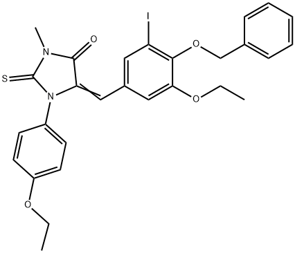 5-[4-(benzyloxy)-3-ethoxy-5-iodobenzylidene]-1-(4-ethoxyphenyl)-3-methyl-2-thioxo-4-imidazolidinone 구조식 이미지