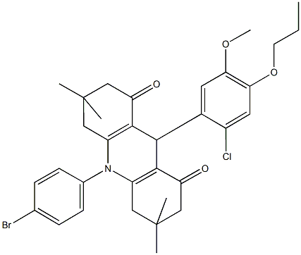 10-(4-bromophenyl)-9-(2-chloro-5-methoxy-4-propoxyphenyl)-3,3,6,6-tetramethyl-3,4,6,7,9,10-hexahydro-1,8(2H,5H)-acridinedione Structure