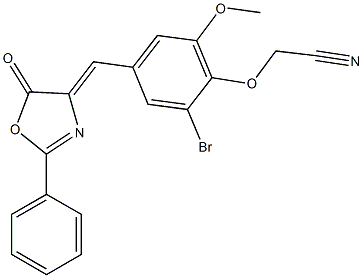 {2-bromo-6-methoxy-4-[(5-oxo-2-phenyl-1,3-oxazol-4(5H)-ylidene)methyl]phenoxy}acetonitrile Structure